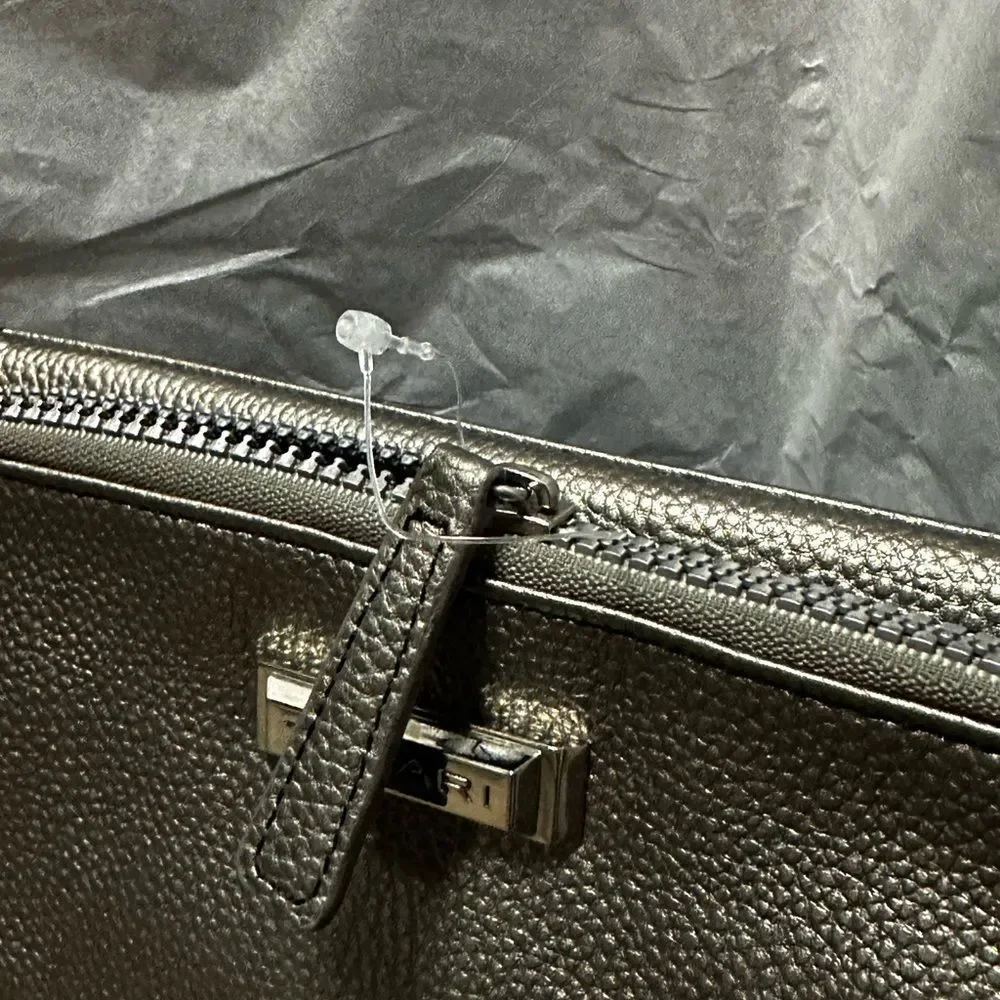 Tahari Metallic Pewter Zip-Around Clutch Wallet – Pebbled Leather